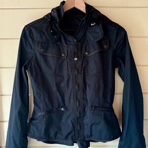 Lululemon Out And About Black Zip Jacket Size 2 XS with Removable Hood.